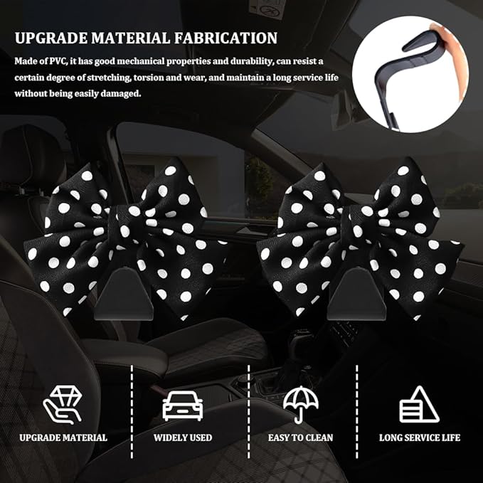 2PCS Car Seat Headrest Hooks, Purse Hook for Car, Bow Shaped Vehicle Backseat Storage Hooks, Universal Car Purse Holder Hook Car Accessories Compatible with Purse Coat (Black Wave Point)
