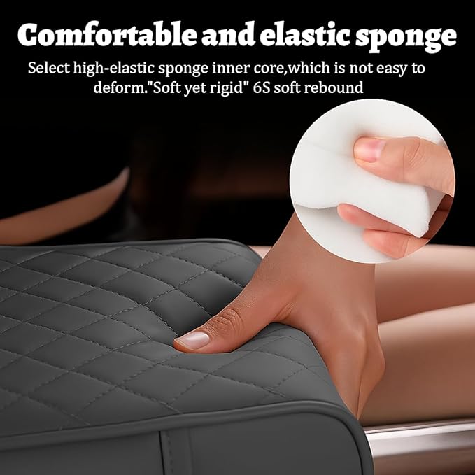 Car Center Console Cover, Memory Foam Nappa Leather Vehicle Armrest Cushion with Tissue Box, 2 Storage Bag & Holder, Automotive Arm Rest Protector Accessories, Universal Fit (Black/Red)