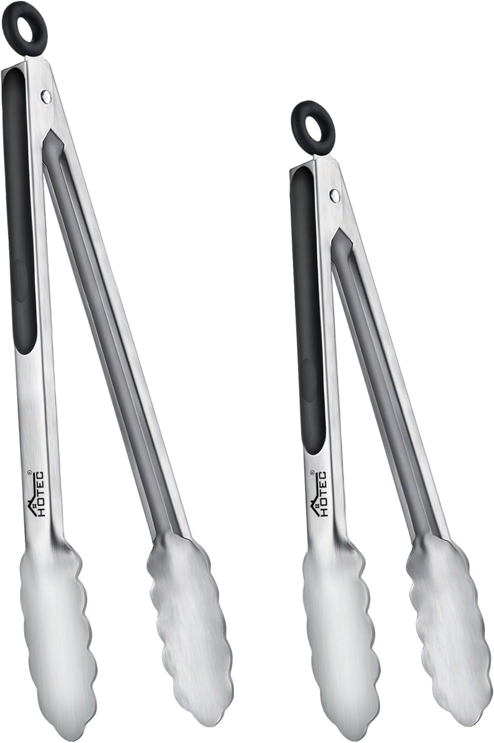 Hotec Stainless Steel Kitchen Tongs, Set of 2-9" and 12", Locking Metal Food Tongs for Cooking, Serving, BBQ, Grill Non-Slip Grip