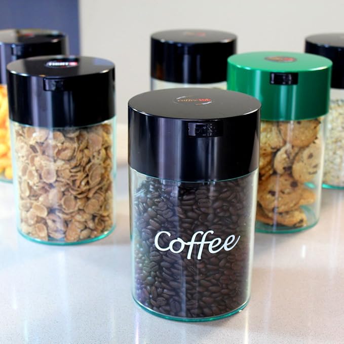 Coffeevac 1/2 LB – Patented Airtight Container | Multi-use Vacuum Container Works as Smell Proof Containers for Ground Coffee and Coffee Bean Containers. White Cap and Body