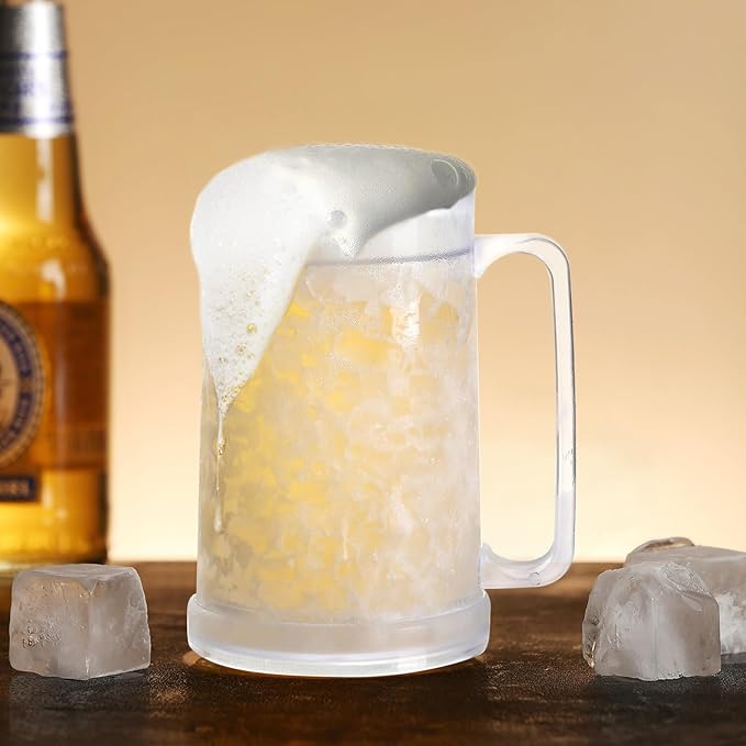 Double Wall Gel Frosty Freezer Ice Mugs Clear 16oz Set of 1 (White), one, BB000