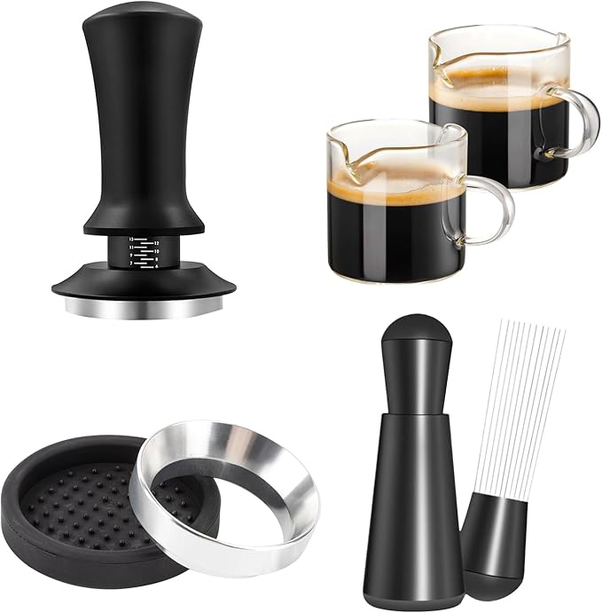 58mm Espresso Accessories Kit - 58mm Tamper and 4 OZ Espresso Cups Set of 2 - Suitable for 58mm bottomless portafilter - WDT Tool Dosing Funnel Espresso Machine Accessories Distribution Tool