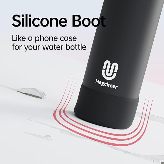 Insulated Magnetic Water Bottle - Reusable Stainless Steel Bottle with MagSafe Compatible Phone Holder - Keeps Cold for 24 Hours - Perfect for Gym, Sports, and Travel - Black 24oz