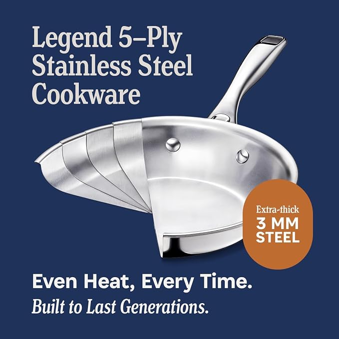 LEGEND COOKWARE 5-Ply Stainless Steel Cookware Set, 20-Piece Pots and Pans Set - Induction Compatible, Oven Safe 800°F - Non-Toxic, No Coatings - Built to Last Generations