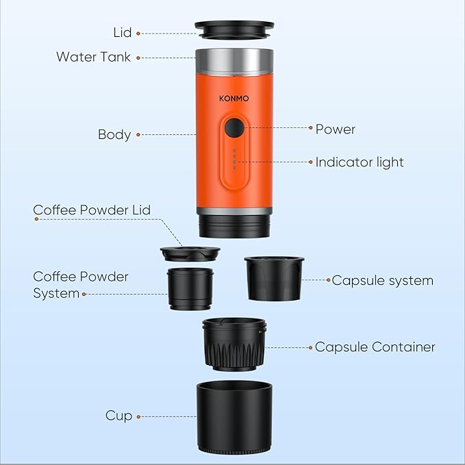 Portable Espresso Machine with Self-Heating System, 15 Bar Travel Coffee Maker, Compatible with Capsules & Ground Coffee, USB-C Rechargeable Coffee Machine for Camping, Office & Travel