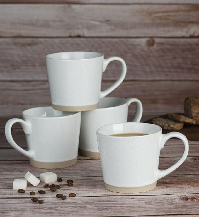 famiware Coffee Mugs for 4, 12 oz Mug Set, Dringking Cup with Handle for Coffee, Tea, Cocoa, Milk, Saturn serise, White