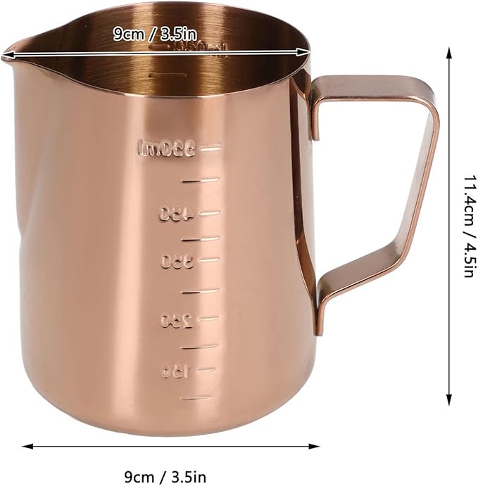 Frothing Cup, Coffee Milk Pitcher 550ML With Scale Rose Gold Stainless Steel Steaming Pitcher