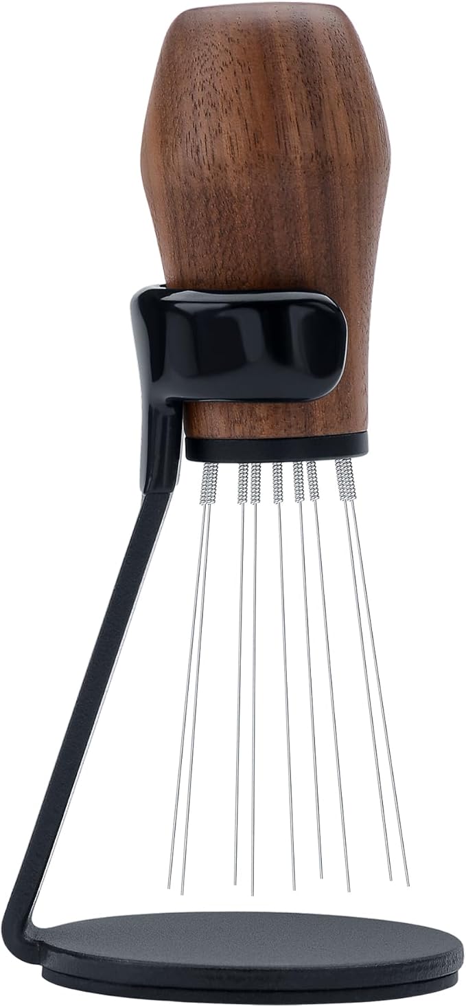 Normcore WDT Distribution Tool with Stand V3, Weiss Distribution Technique, 9 Prong Needle Espresso Stirrer, American Walnut Wood Handle