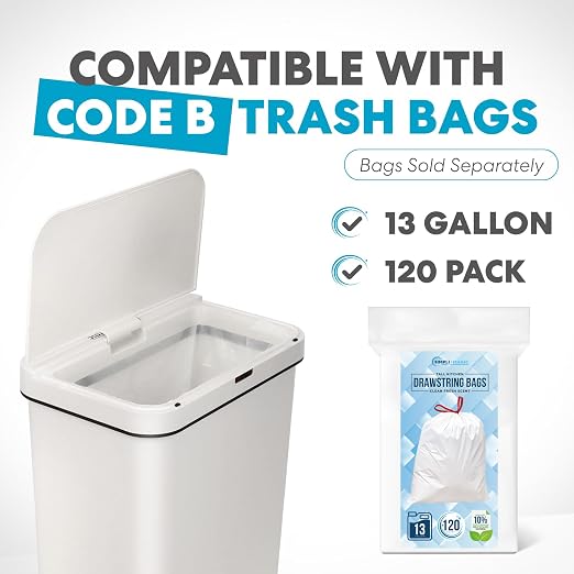 SIMPLI-MAGIC 79502 13 Gallon Touchless Sensor Trash Can, Rectangle Garbage Bin, Perfect for Home, Kitchen, Office, White