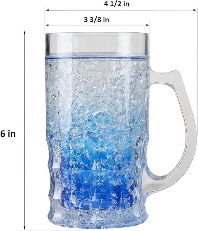 Lily's Home Insulated Double Wall Gel-Filled Acrylic Frosted Freezer Beer Glasses, Great for Enjoying Brews at BBQs and Parties, Clear with Assorted Color Bases (14 oz. Each, Set of 4) - Mug Shape
