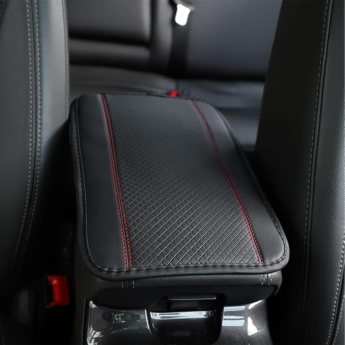 Armrest Pad for Car, PU Leather Auto Center Console Cushion Mat, Four Seasons Automotive Armrest Seat Box Cover, Universal Vehicle Interior Accessories for SUV, Truck, Van (Black/Red)