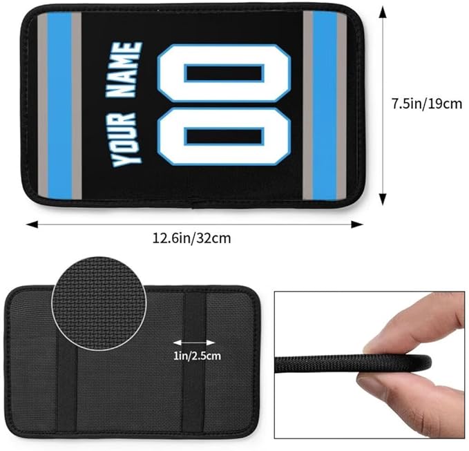 Custom Car Armrest Cover,Add Personalized Name and Number As Gifts for Loyal Football Fans,American Football Auto Center Console Pad Car handrail Box Cushion,Fit for Most Car Seat Box Cover Protector