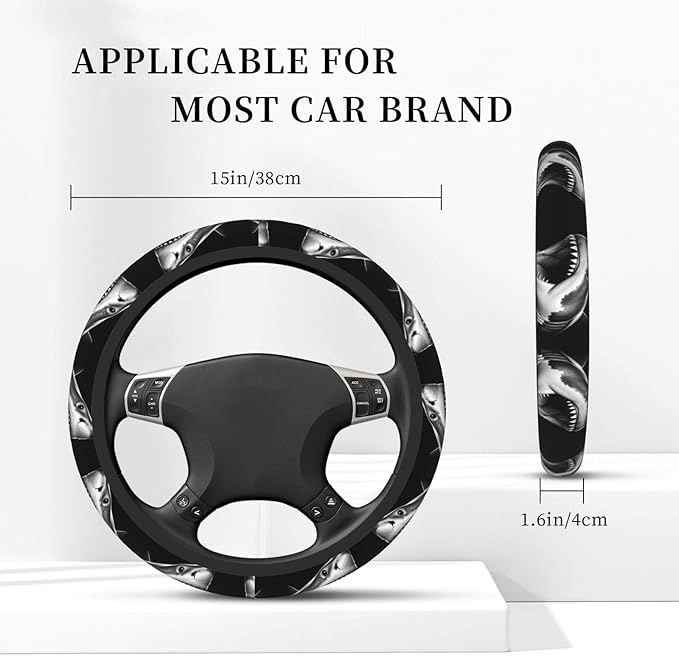 Vivid Shark Design Car Steering Wheel Cover, 15 Inch Steering Wheel Cover Stylish Decor for Most Cars