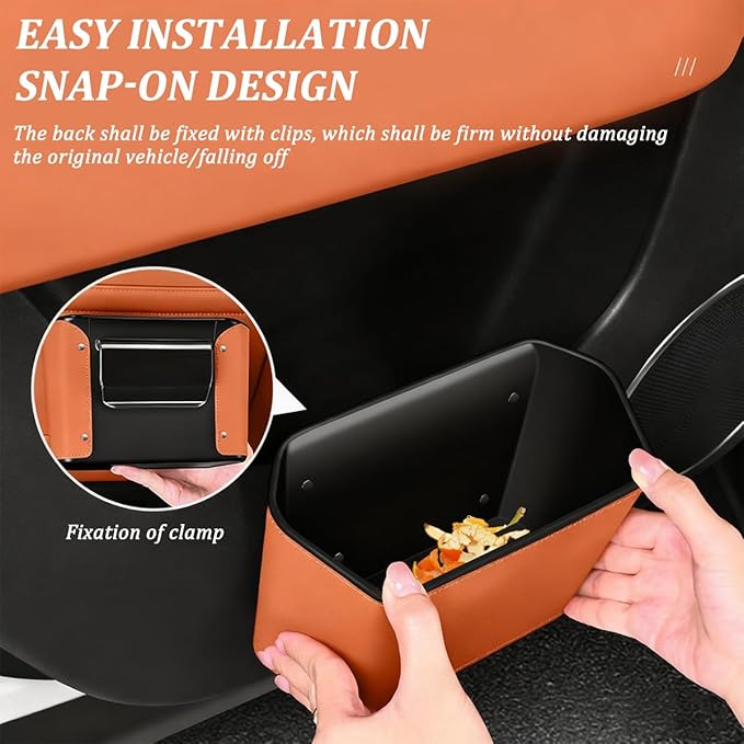 Car Trash Can, Small Waterproof Vehicle Trash Bin Garbage Container for Door Backseat, Multi-Purpose Automotive Interior Trash Bag Storage Organizer, Universal for Most Vehicles (Orange)