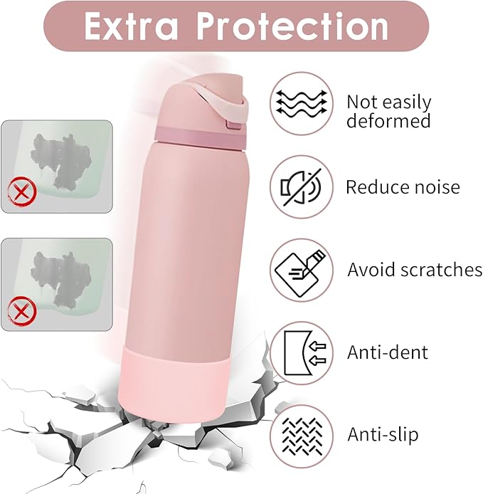 2PCS Silicone Water Bottle Boot, Compatible with Owala 24oz 32oz 40oz, Protective Anti-Scratch & Anti-Dent No Noise Sleeve Cover for FreeSip/Twist/Flip Water Bottles (Rose Quartz, 24oz)