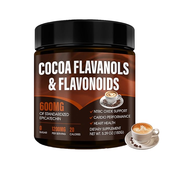 High Flavanol Cocoa Powder - 1200mg Cocoa Flavanols & Flavonoids Supplements, 600mg of Epicatechin for Heart Health, Nitric Oxide & Energy - 150g (1, Gram, 150)