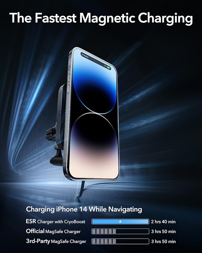 ESR for MagSafe Car Mount Charger with CryoBoost, Magnetic Wireless Car Charger, for MagSafe Car Charging, for iPhone 17e/17/16/15/14/13/12, S26/S25, Fast Phone Cooling Charging Set,36W QC 3.0 Adapter