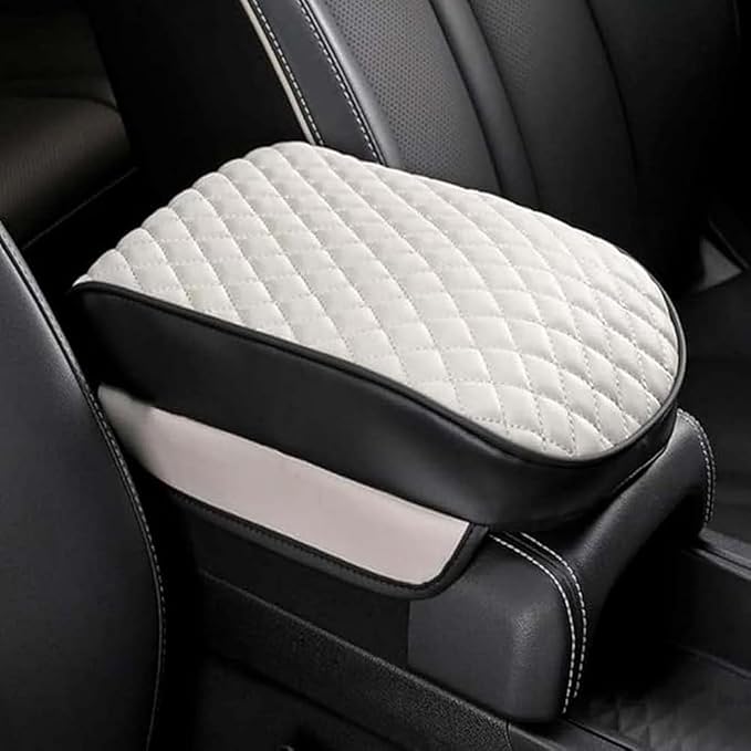 Car Center Console Cover for Toyota 4Runner 2010-2024, Universal Leather Armrest Cushion Anti-Slip Comfort Protection Arm Rest Storage Box Mat Pads Interior Accessories,White