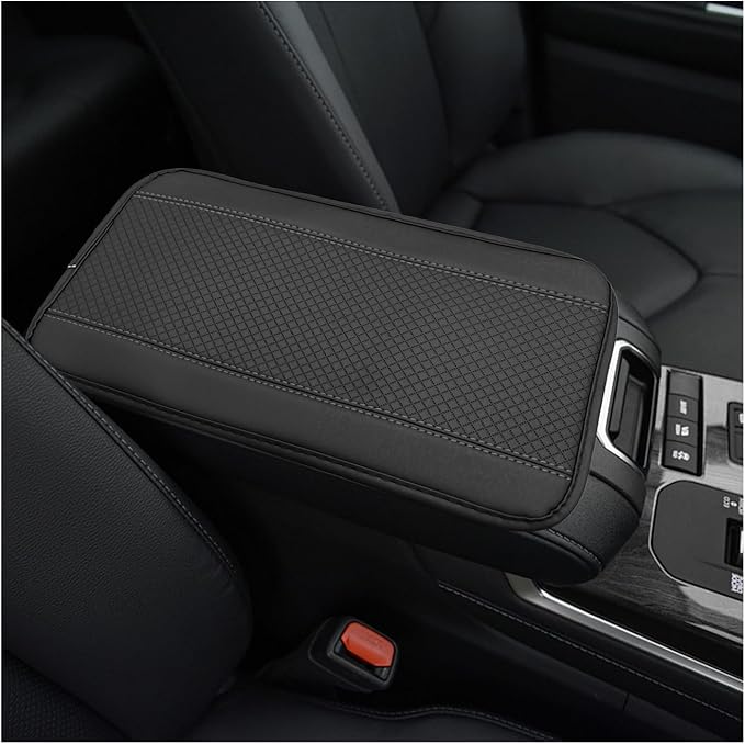 Car Armrest Storage Box Mat, Leather Embossing Auto Center Console Cushion Protective Pad, Anti-Scratch Waterproof Armrest Seat Box Protector for Most Cars Trucks SUVs (Black & Gray)