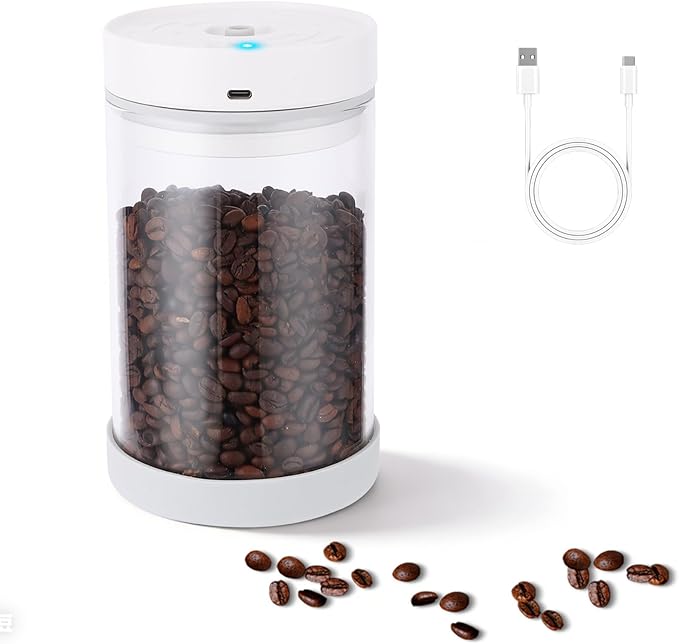 Syaws Automatic Vacuum Container,Electric Airtight Coffee Canister for 13oz Coffee Beans,1.1L Food Storage Container with Auto-Vacuum Function,Glass Jars for Flour Cereal Sugar Tea Coffee Beans Snacks