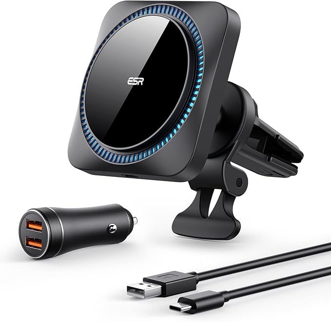 ESR for MagSafe Car Mount Charger with CryoBoost, Magnetic Wireless Car Charger, for MagSafe Car Charging, for iPhone 17e/17/16/15/14/13/12, S26/S25, Fast Phone Cooling Charging Set,36W QC 3.0 Adapter