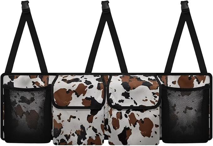 Car Trunk Organizer and Storage Backseat Hanging Organizer Brown Cow Print Car Accessories Oxford Cloth Washable Space-Saving Backseat Car Organizer for SUV/MPV/Truck/Sedan/Van