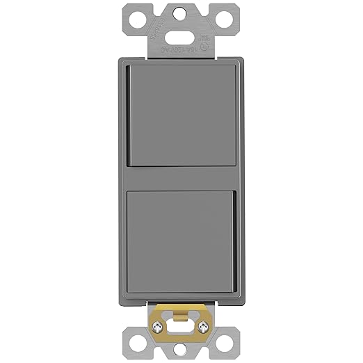 ENERLITES Double Paddle Rocker Decorator Switch, Clamp-Type Back Insert, Copper Wires Only, Single Pole, Residential/Commercial Grade, UL Listed, 62834-GY, Gray