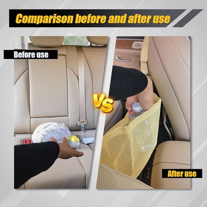 Car Mesh Organizer, Between Seat Car Organizer, Barrier of Backseat Pet Kids, Universal Car Interior Accessories Net Pocket Vehicle Mesh Organizer Suitable for Most Cars, SUVs (Dark Khaki)
