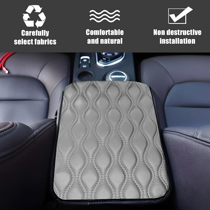 Car Center Console Cover, Leather Vehicle Armrest Seat Box Pad, Comfortable Memory Foam Automotive Interior Protection Cushion Mat Accessories, Universal for SUV, Sedan, Truck (Gray)