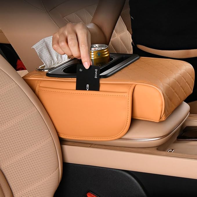 Car Center Console Armrest Pad for Nissan Kicks 2018–2025 2026 P16,Pu Leather Heightening Cushion with Cup Holder and Tissue Box,Multifunctional Organizer Accessories,Black