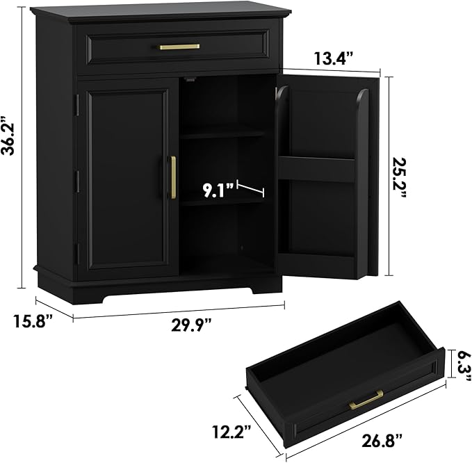 Kitchen Storage Cabinet with Drawer, Buffet Cabinet with Storable Door, Modern Floor Sideboard, for Living Room, Entryway,Black