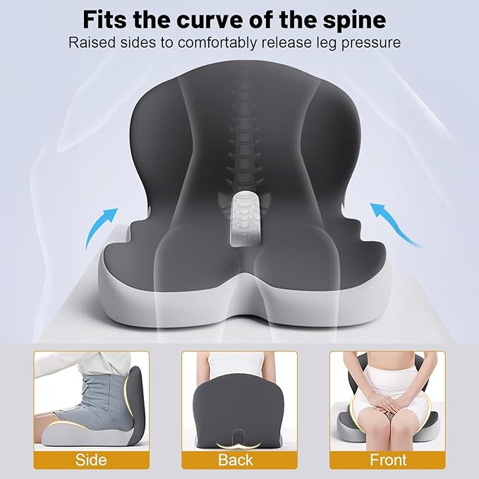 Car Seat Cushion for Long Driving, Ergonomic Memory Foam Seat Cushion, Car Seat Cushion for Back Pain and Lumbar Support Non Slip and Easy Clean for Driving Gaming Chair and Travel A Light Grey