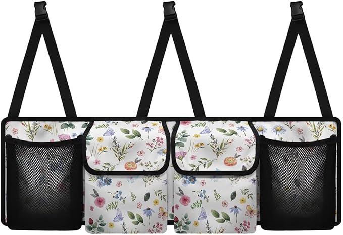 Car Trunk Organizer and Storage, Backseat Hanging Organizer for SUV, Truck, MPV, Van, Sedan, Waterproof Cargo Storage Bag with 4 Pockets, Leaves Flower Car Accessories for Women