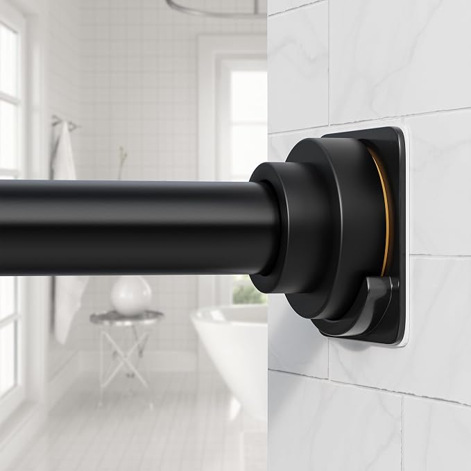 STARLATTA Long Tension Shower Curtain Rod 31-94 Inch: 1.1" Dia Rustproof Stainless Steel, No Drilling Heavy Duty, Adjustable Room Divider for Bathroom Window, Matte Black