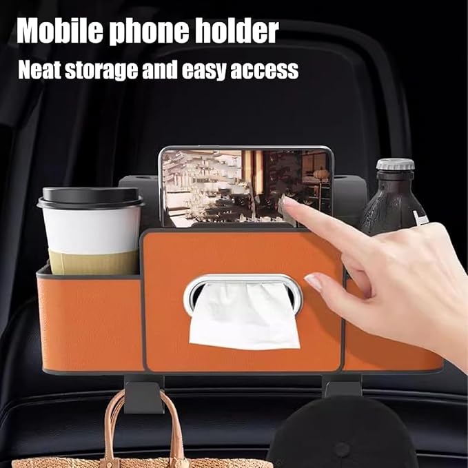 3-in-1 Car Headrest Backseat Organizer, 3-in-1 Car Backseat Organizer, Multifunctional Car Seat Storage Box for Travel, Road Trips, and Daily Use – Universal Fit for All Cars (Coffee)
