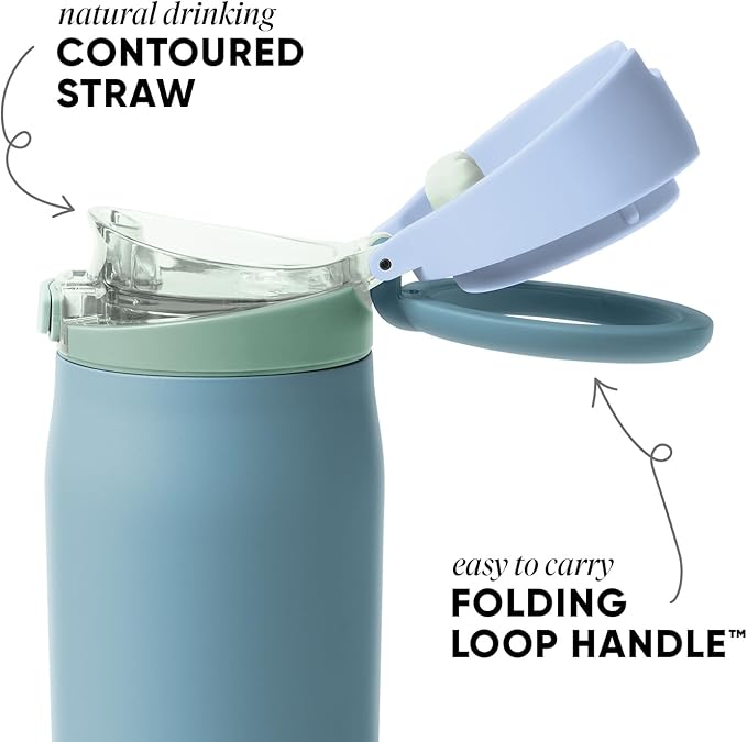Simple Modern Mesa Loop Water Bottle with Covered Straw and Handle | 24oz Cup Holder Friendly Insulated Stainless Steel Bottles for Travel, Sports and School | Glacier Bay