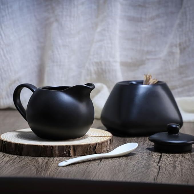 Matte Ceramic Simple Creamer with Handle, Small Coffee Milk Creamer Pitcher 8oz Black