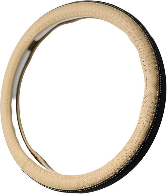 Nappa Napa Leather & Stitched Perforated Leather Steering Wheel Cover with Rubber Shaping Interior for Volvo XC60 XC90 XC40 S60 V60 C40 14½ to 15 inches SW
