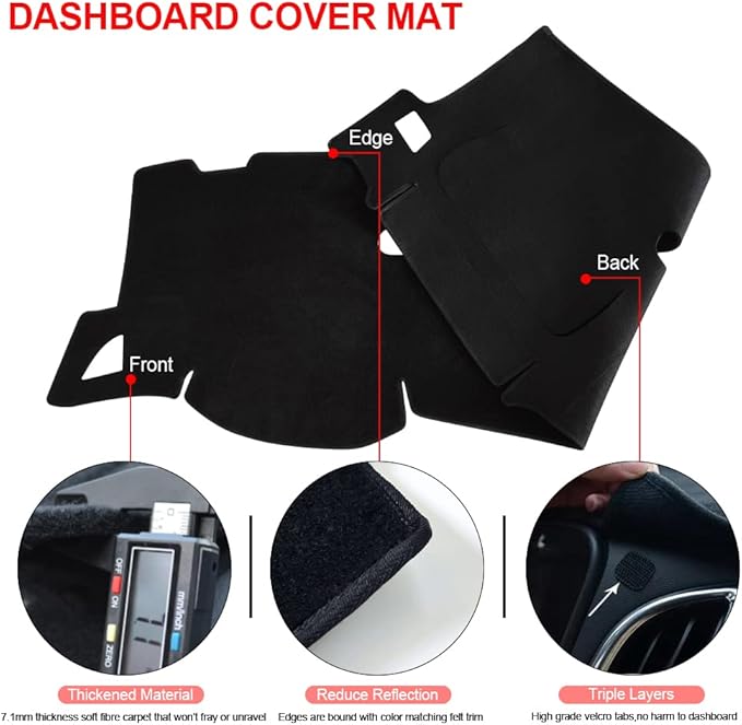 Dashboard Cover for GMC Sierra and Chevrolet Silverado- Fits 2007-2013 Models with Two Glove Boxes. Custom Fit Dash Mat, Won't Break Dash Sensors(Premium Carpet, Black)