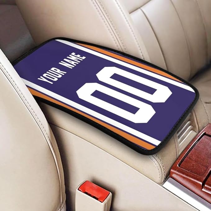 Custom Car Armrest Cover,Add Personalized Name and Number As Gifts for Loyal Football Fans,American Football Auto Center Console Pad Car handrail Box Cushion,Fit for Most Car Seat Box Cover Protector