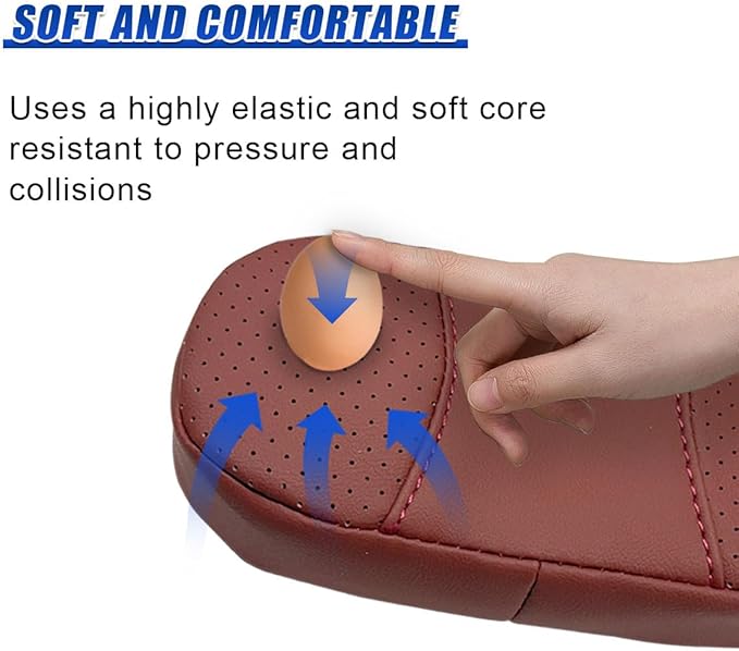 Car Knee Cushion, Leather Memory Foam Auto Center Console Arm Rest Pad, Soft Comfort Car Door Elbow Protective Cushion, Breathable Vehicle Interior Leg Support Pillow for Most Cars (Red)