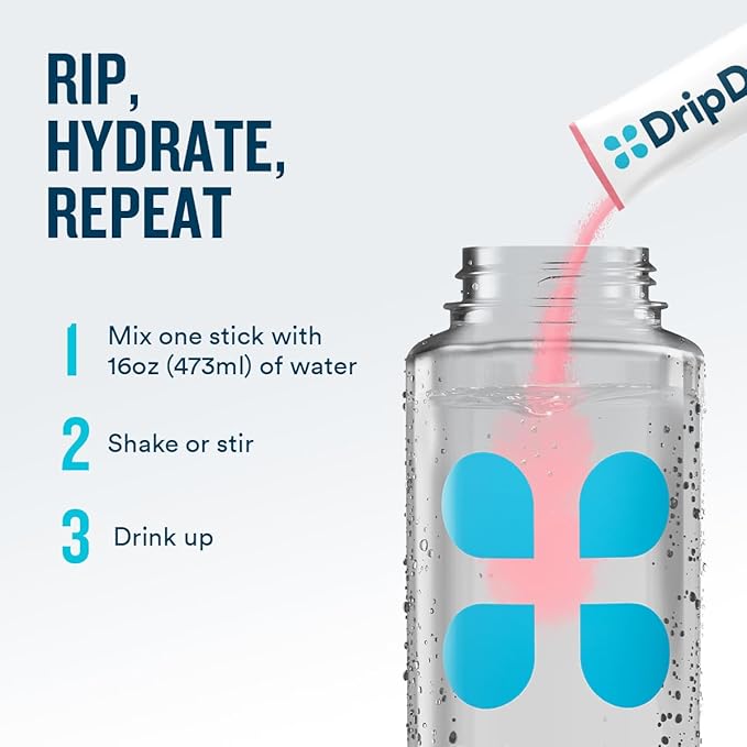 DripDrop Zero Sugar Plus - Sugar Free Hydration Packets - Single Serve Electrolytes Powder Drink Mix - Strawberry Kiwi, Peach, Cherry Limeade, Wild Berry - Non-GMO, Gluten Free, Vegan - 16 Sticks