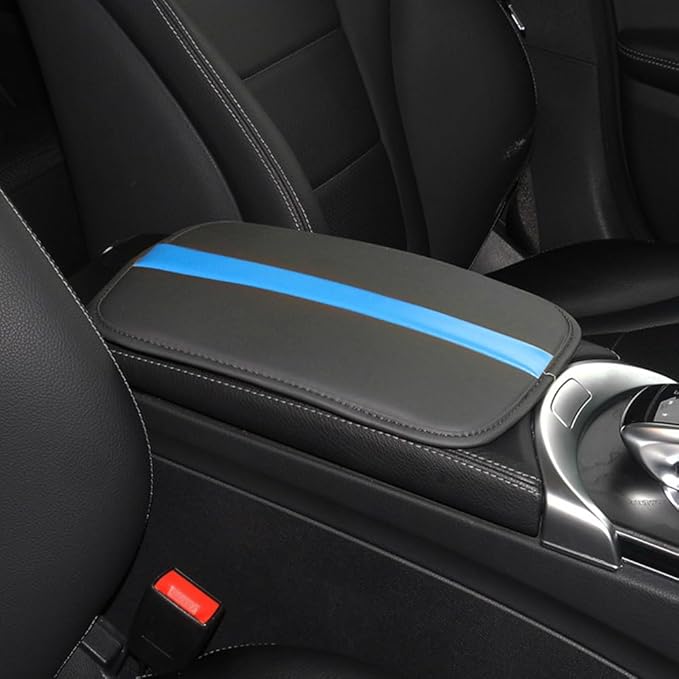 Car Armrest Seat Box Mat, PU Leather Center Console Cover, Universal Waterproof Car Interior Accessories, Arm Rest Box Protector Cushion Pad for Most Vehicle (Blue)