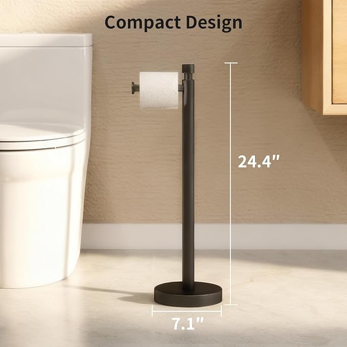 YUMORE Toilet Paper Holder Stand, 4.4lbs Heavy Duty Stainless Steel Free Standing Bathroom Tissue Roll Holder, Matte Black