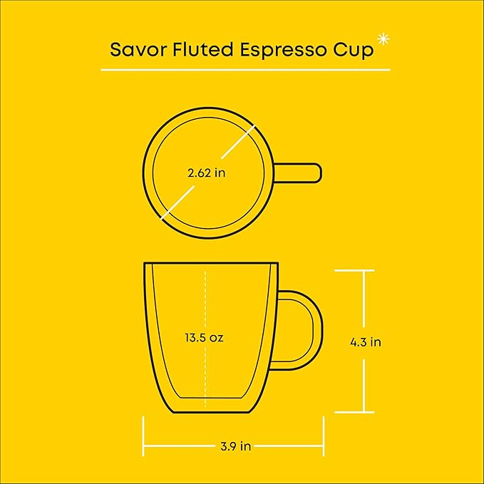 JoyJolt Fluted Glass Coffee Mugs, Double Wall 13.5oz Clear Glass Coffee Mug Set of 2. Latte Glasses, Glass Cappuccino Mugs, Ribbed Mugs