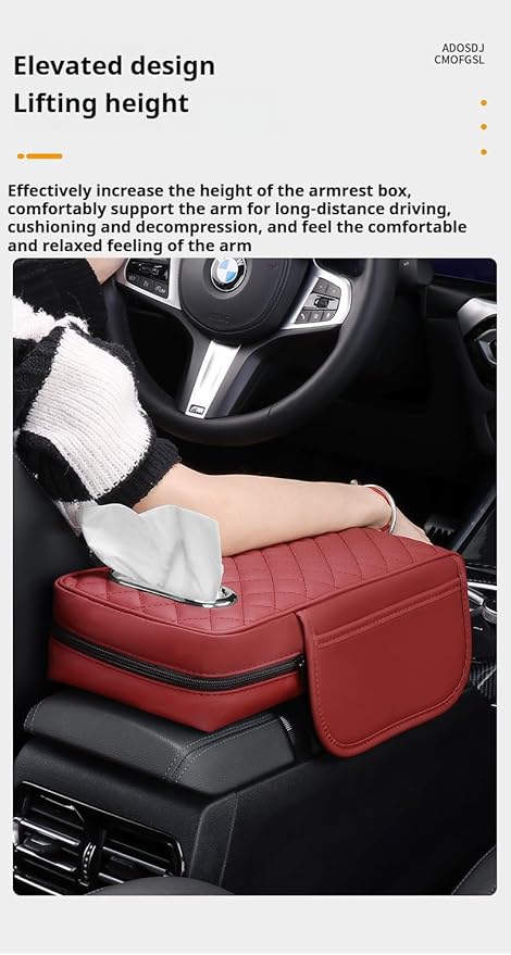 Generic Center Console Cover Arm Rest Cover Cushion Leather Car Armrest Box Pad with Pocket and Tissue Box Auto Armrest Cover for Sedan Vehicle(Grey)