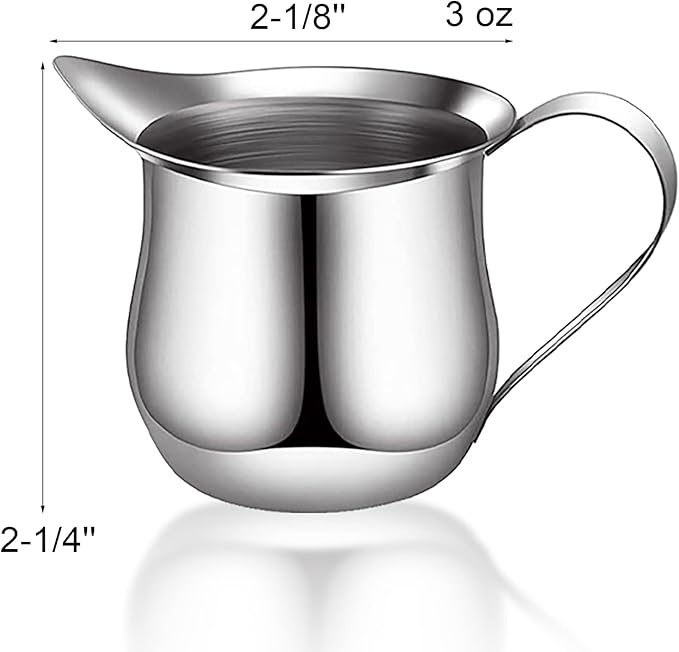 Yesland 6 Pack Creamer Pitcher, 3 oz Small Bell Creamers, Mini Espresso Pouring Cup, Stainless Steel Wide Mouth Pitcher with Pouring Spout for Cream, Milk & Sauce, Maple Syrup