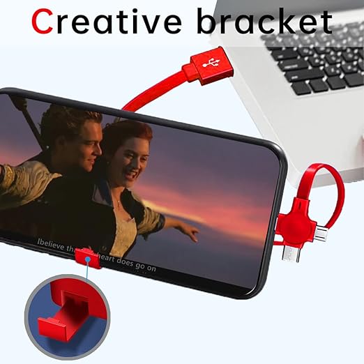 2 Pcs 3 in 1 Retractable Multi Fast Chargers Cable(1M) with USB C/Micro USB/L and Phone Stand, Compatible with iPhone 17/16/15/14/13/12/11/10/9/8/Android/Tablet