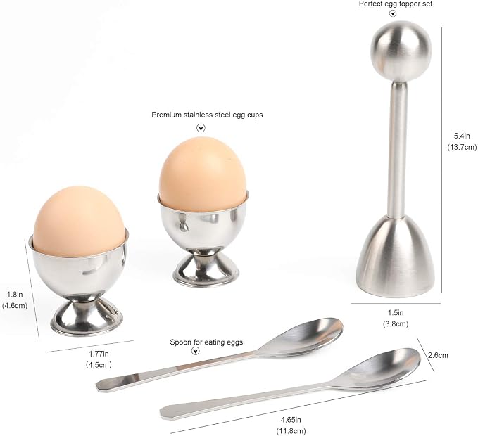Soft Hard Boiled Egg Cutter Topper Set Egg Cracker with Include 2 Cup 2 Spoon 1 Topper Cutter Shell Separator Remover Stainless Steel Kitchen Tool