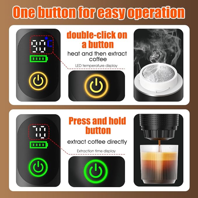 Portable Electric Espresso Machine–20Bar Self‑Heating travel coffee maker with 7500mA Battery (Midnight Black)